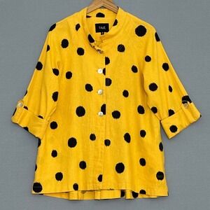 Talie Womens Top M Yellow Black Dot Button Jacket Art to Wear Lagenlook Artsy